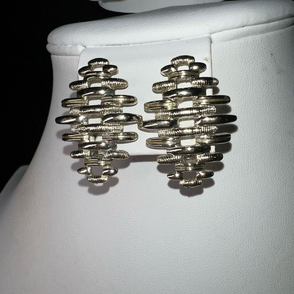 Coro Vintage MCM Modernist Silver Clip On Earrings